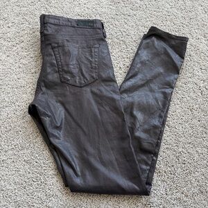 AG Adriano Goldschmied Legging Super Skinny Brown Coated Leatherettes Size 28